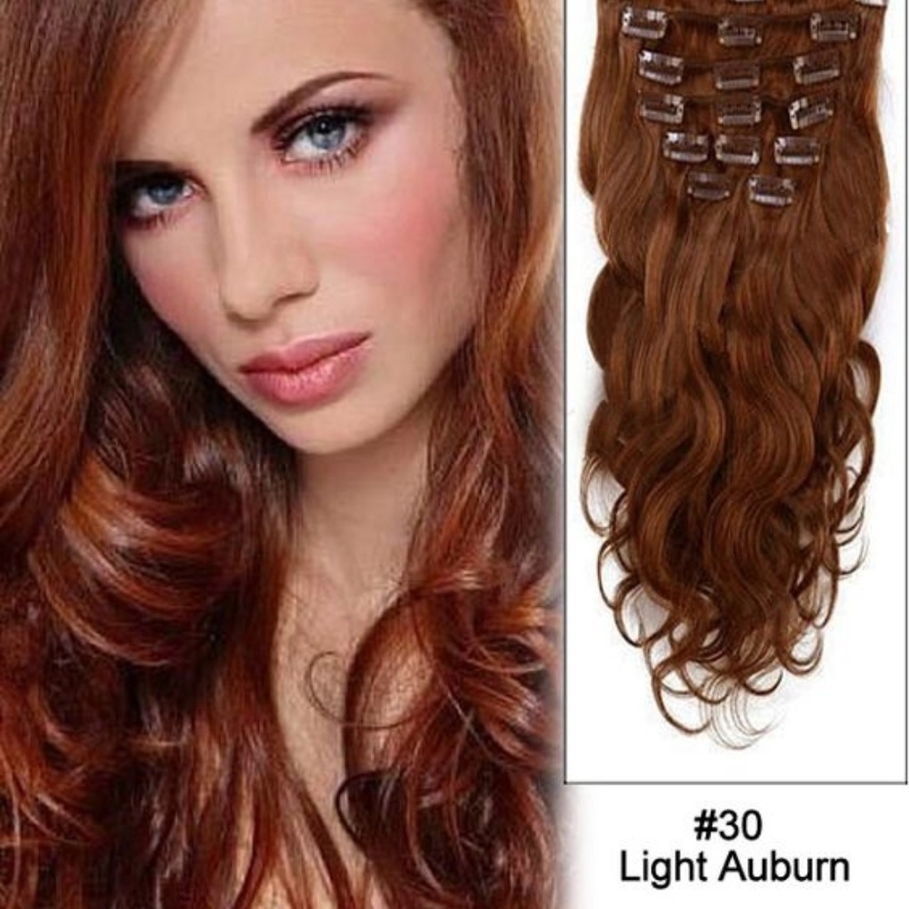 18" 8 Clips Wave Curly Hair Extension Light Auburn